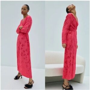 Hot pink silk maxi wrap dress - Zara